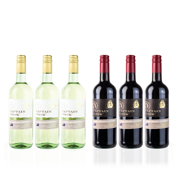 Den Sidste Flaske Mixed Smagekasse KOMBO-Kasse: Captain Cook - Chardonnay vs. Shiraz Cabernet Sauvignon