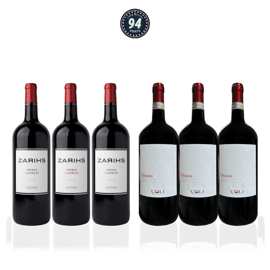 Den Sidste Flaske Rødvins Smagekasse MEGA Kombokasse: Coli vs. Borsao - MAGNUMFLASKER