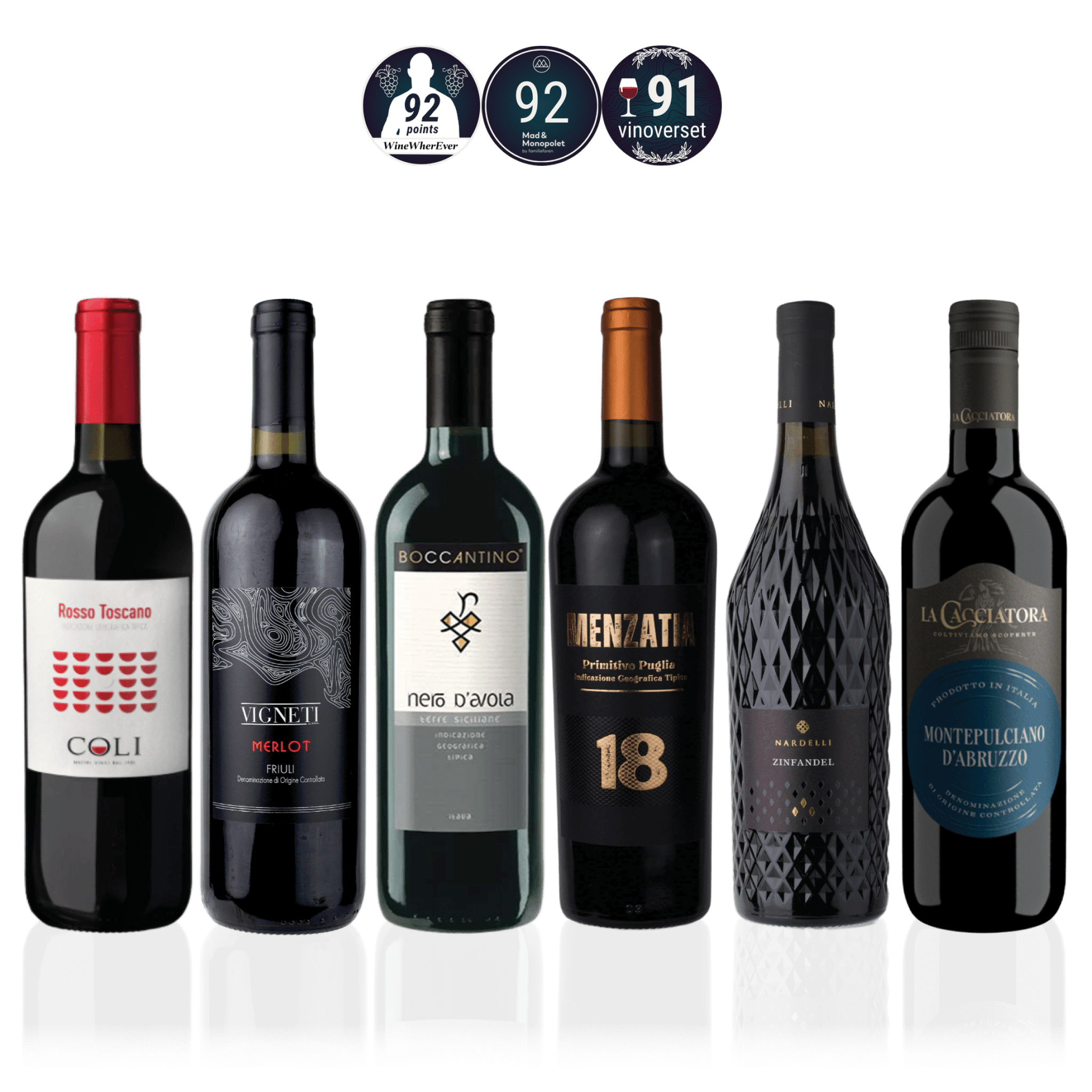 Den Sidste Flaske Rødvins Smagekasse Rød Italiensk Favoritkasse – Mid-Select (6 fl.)