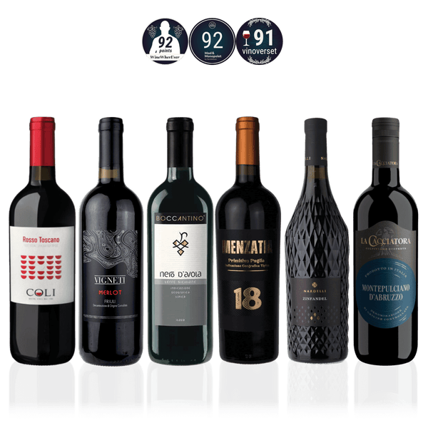 Den Sidste Flaske Rødvins Smagekasse Rød Italiensk Favoritkasse – Mid-Select (6 fl.)