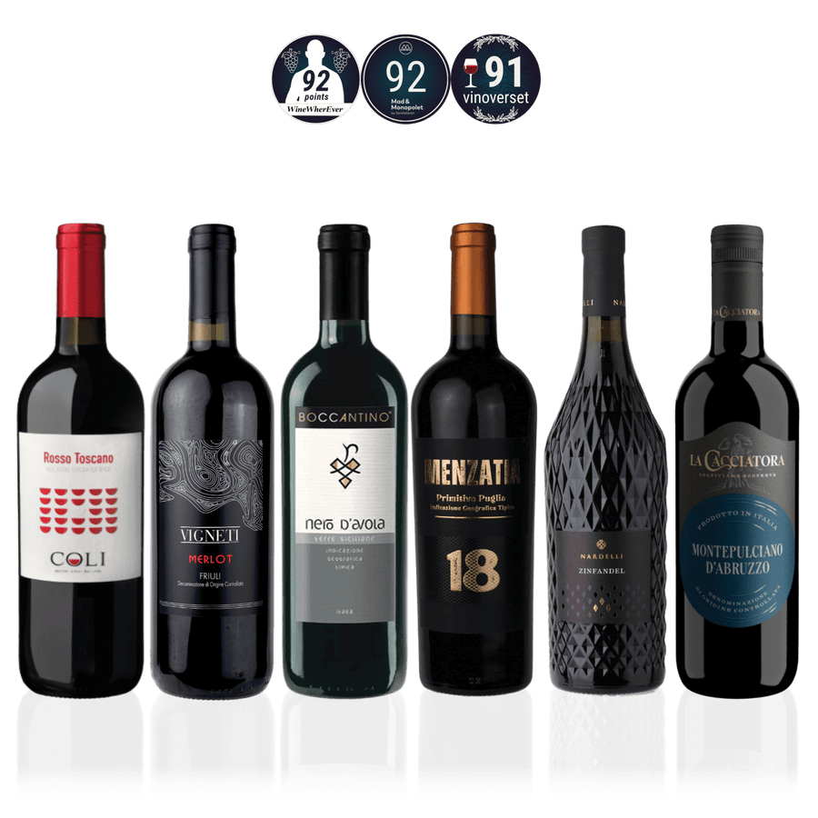 Den Sidste Flaske Rødvins Smagekasse Rød Italiensk Favoritkasse – Mid-Select (6 fl.)