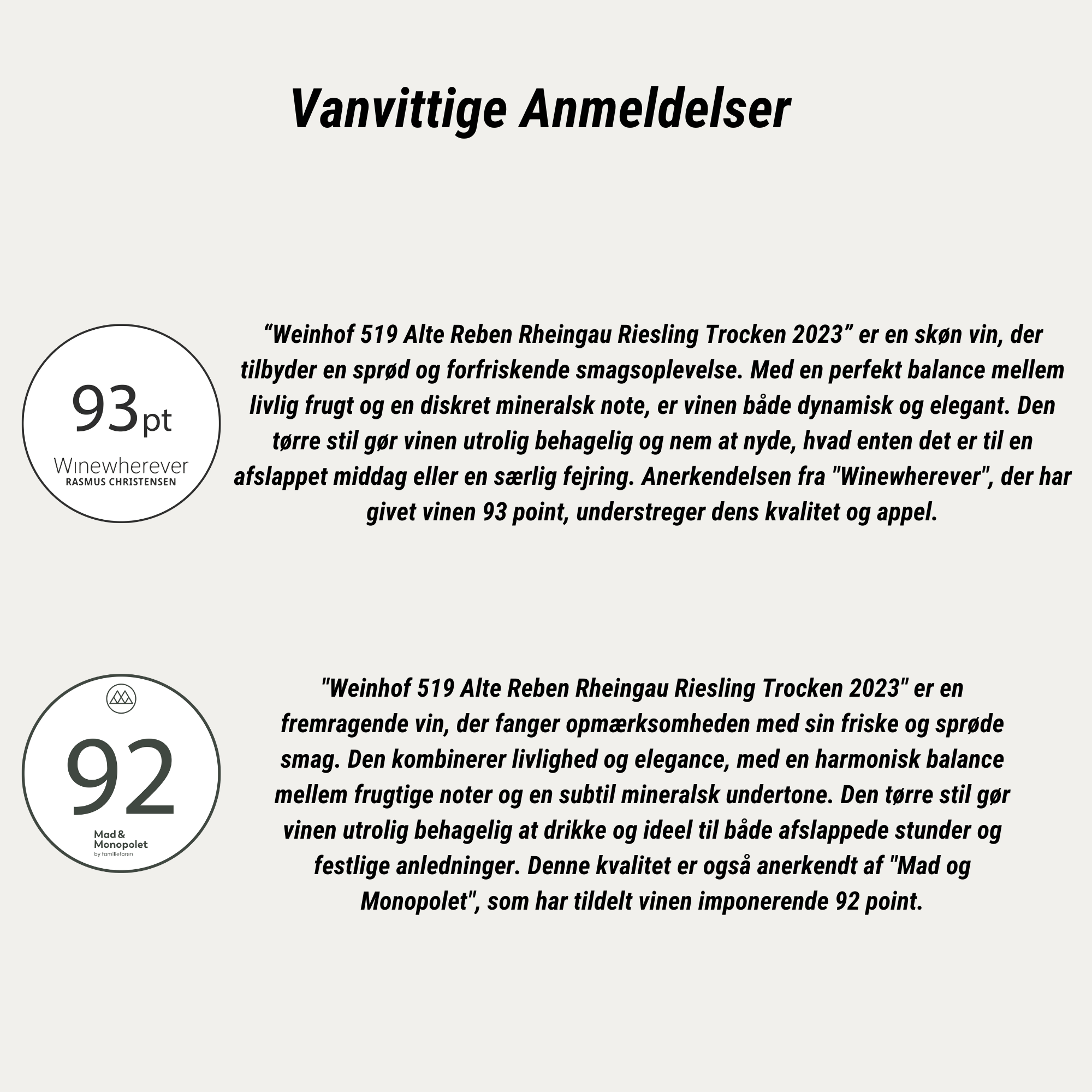 Weinhof 519 Hvidvin Weinhof 519 Alte Reben Rheingau Riesling Trocken 2023